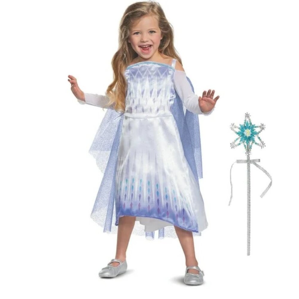 Toddler Disney Frozen Elsa Snow Queen Halloween Costume 3T/4T Dress, Wand Girls